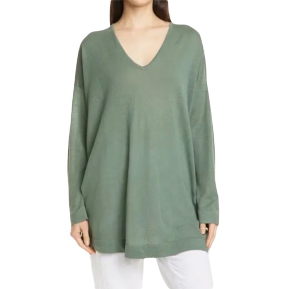 Eileen Fisher V Neck Tunic Sweater Green Nori M XL - Picture 11 of 11